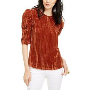 Leyden Burnt Orange Crushed Velvet Puff Sleeve Top